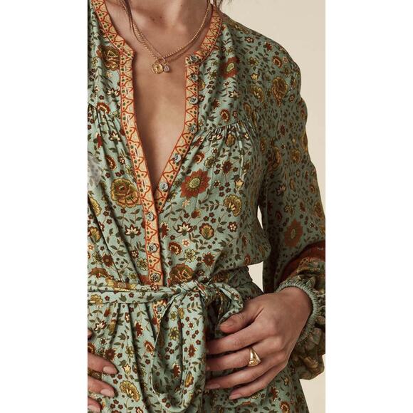 SPELL & THE GYPSY COLLECTIVE - LADY UNTAMED BUTTON DOWN MIDI DRESS -MATCHA - Med - Picture 5 of 10